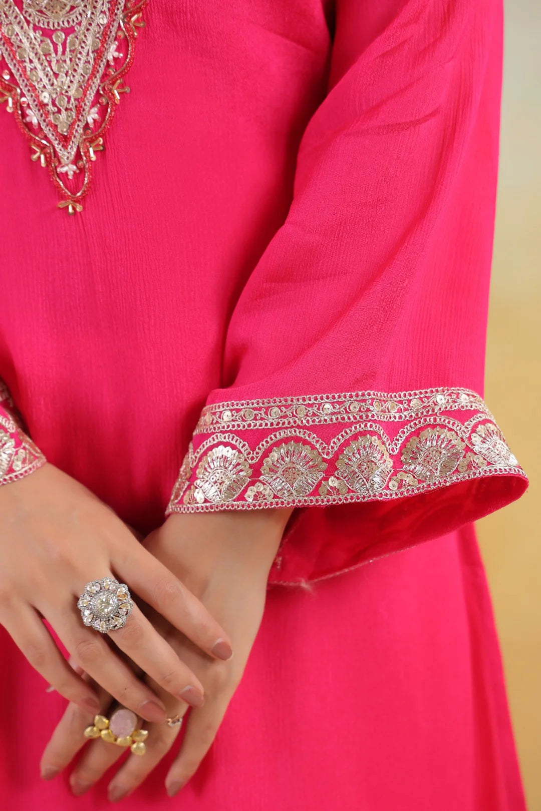 Rosy Embroidered Chinon Kurta Pant Set