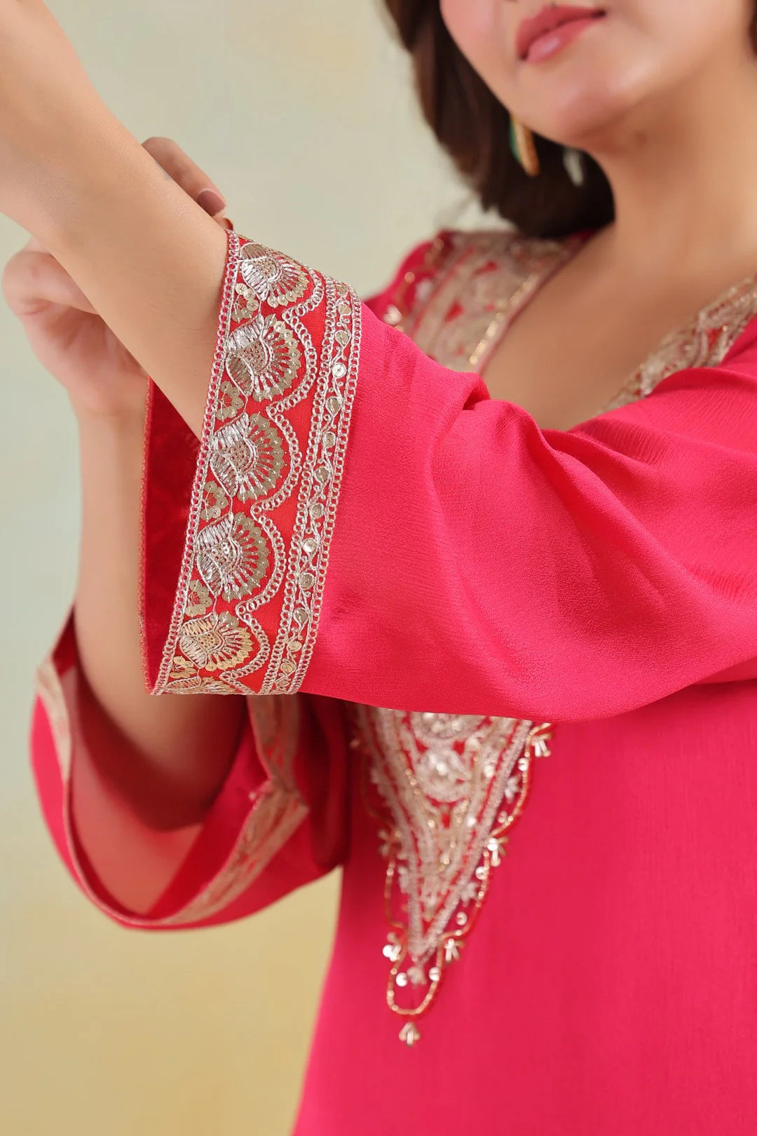 Rosy Embroidered Chinon Kurta Pant Set