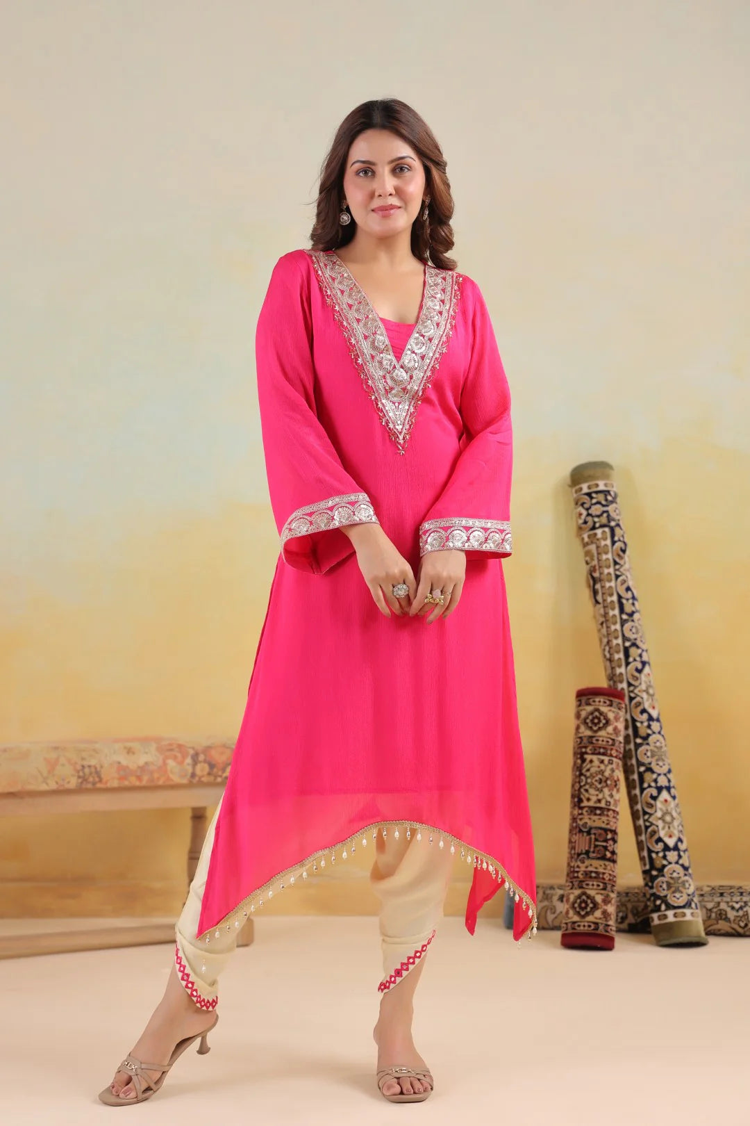 Rosy Embroidered Chinon Kurta Pant Set