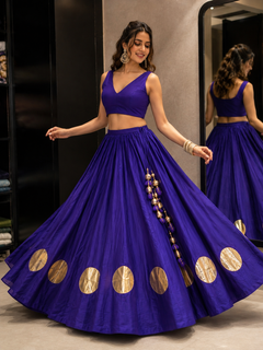 Royal Purple 24 Kali Flared With Gold Butti Skirt