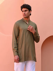 Rust Olive Men Short Kurta