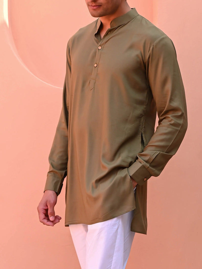 Rust Olive Men Short Kurta