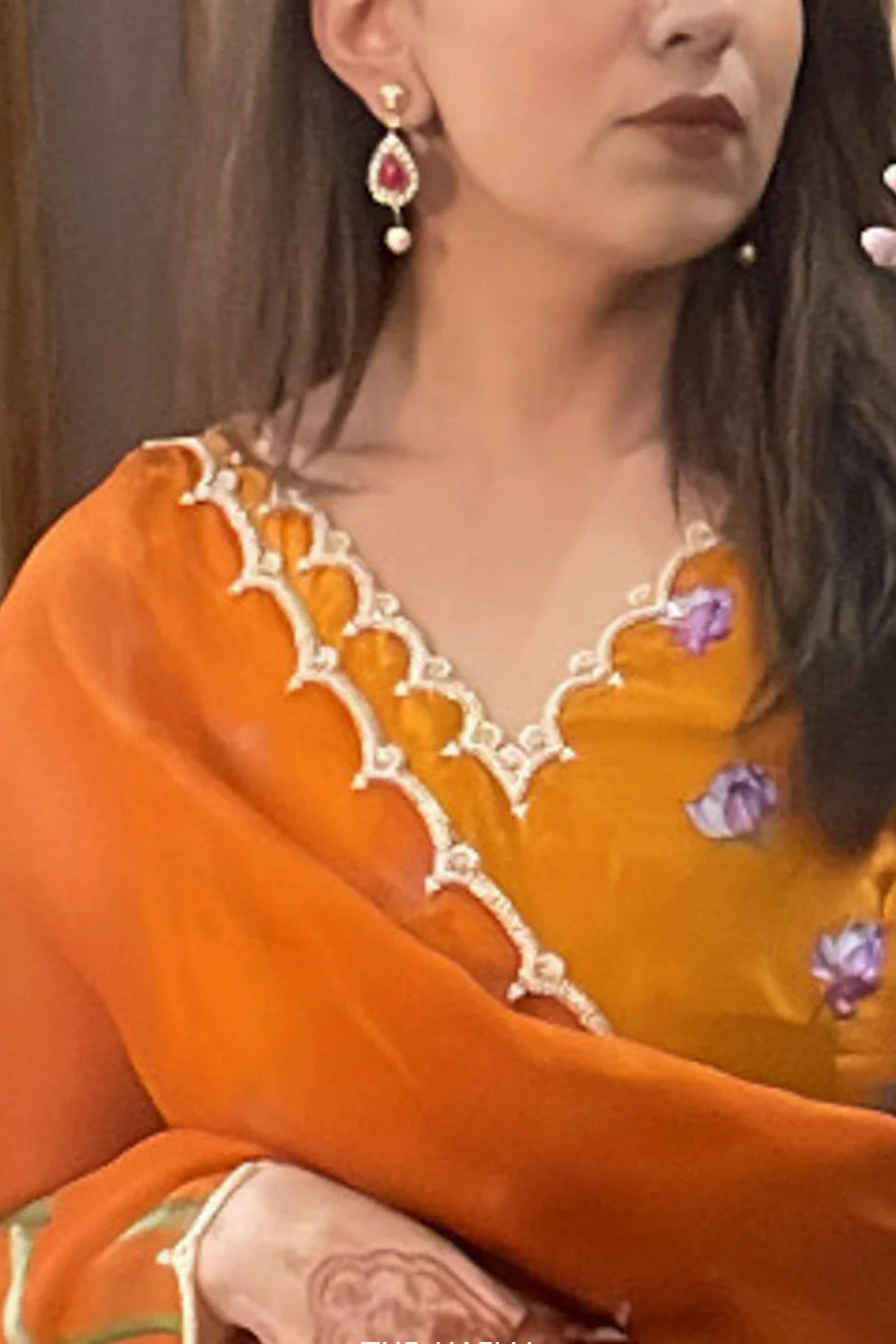 Rust orange silk sari