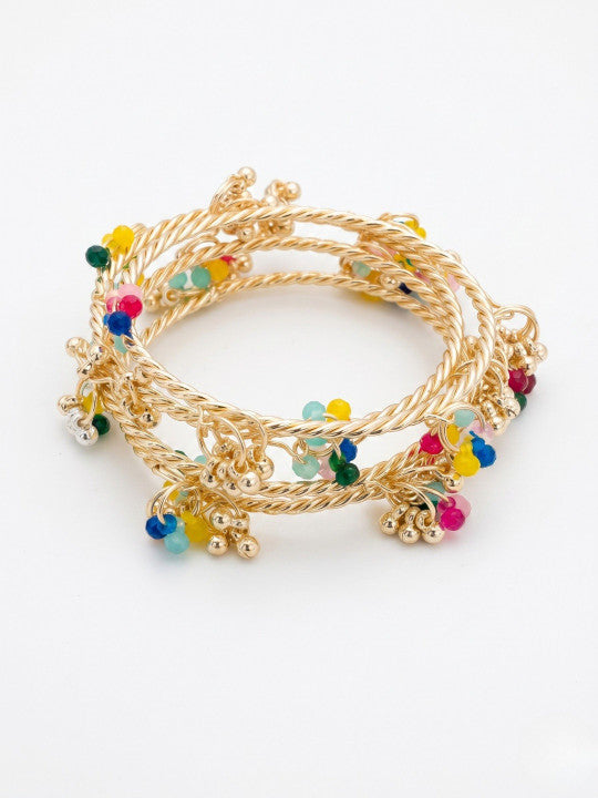 Gold-Plated Stone Studded & Beaded Bangles
