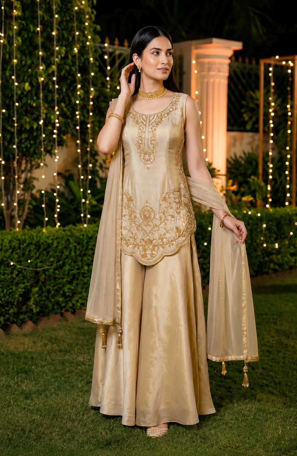 Ethnic Mustard Sharara Set with Delicate Embroidery