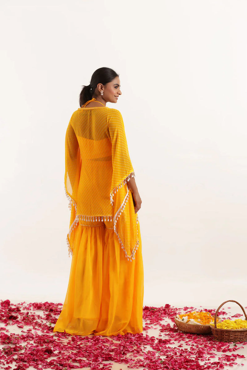 Leheriya Georgette Sharara Kaftan Set with Mirror