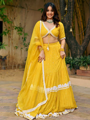 Yellow Organza Mirror Lehenga Set