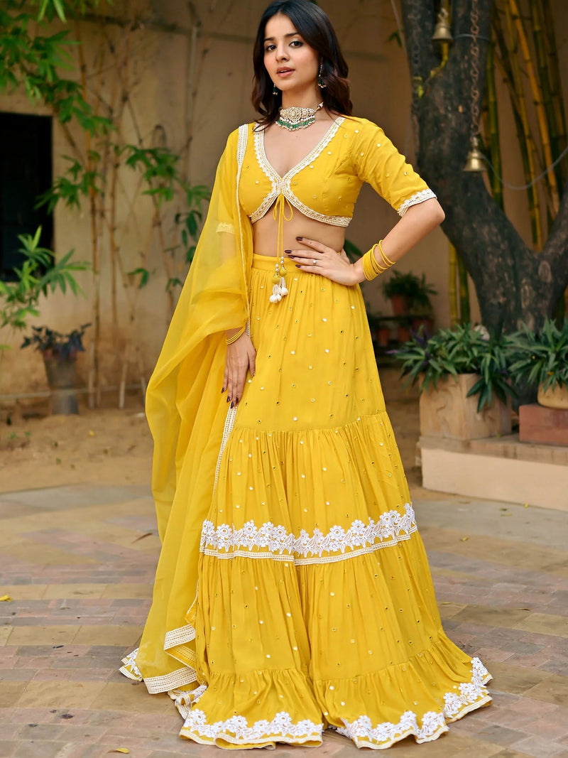 Yellow Organza Mirror Lehenga Set