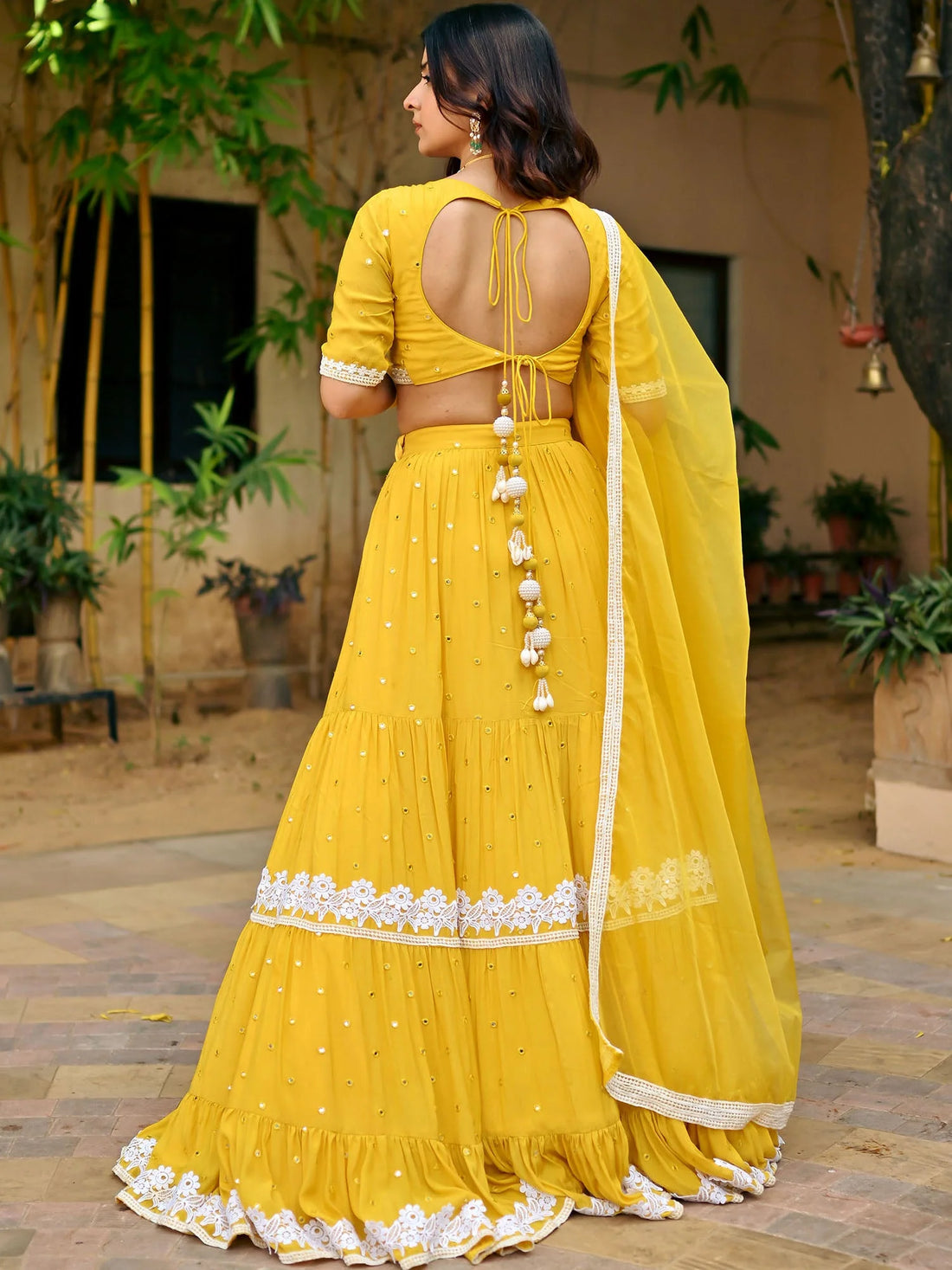 Yellow Organza Mirror Lehenga Set