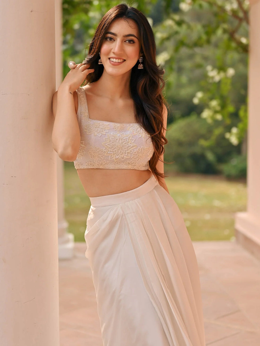 White Georgette Handwork Skirt Top Set