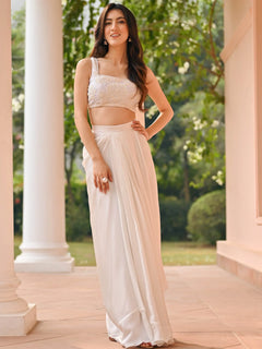 White Georgette Handwork Skirt Top Set