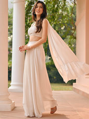 White Georgette Handwork Skirt Top Set