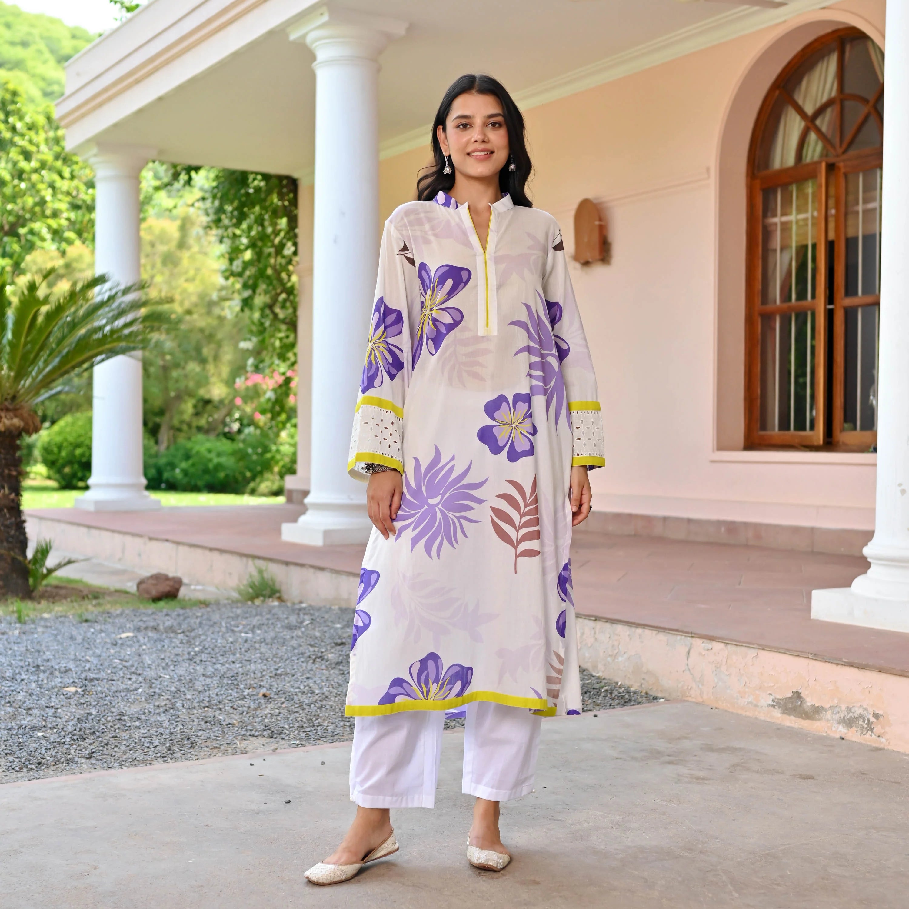 Purple floral print kurta