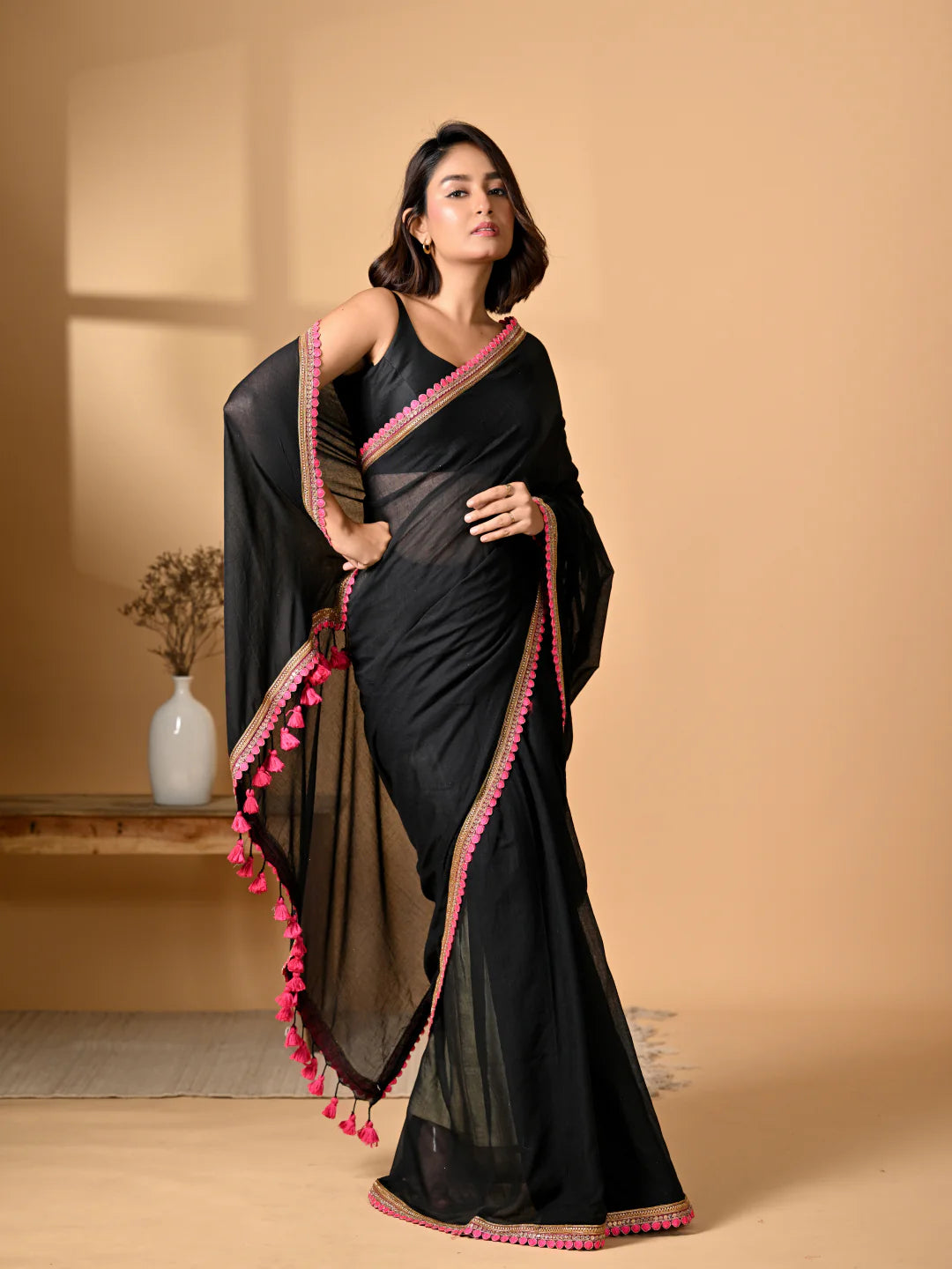 Breathable black saree