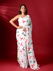 White Mulmul Cotton Saree