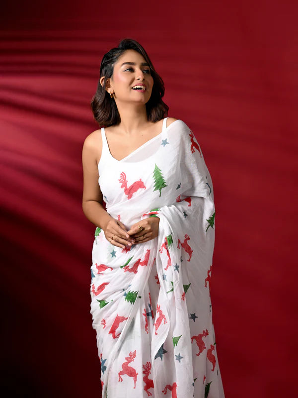 Breathable white saree