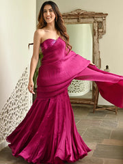 Satin Pink Embellished Pleated Saree