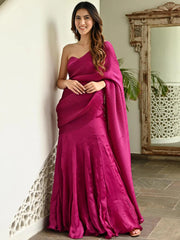 Satin Pink Embellished Pleated Saree