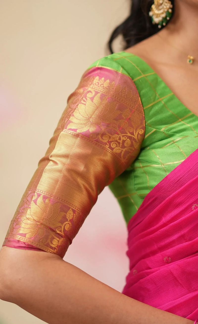 Sayuri Parrot Green & Bright Pink Silk Cotton Half Saree