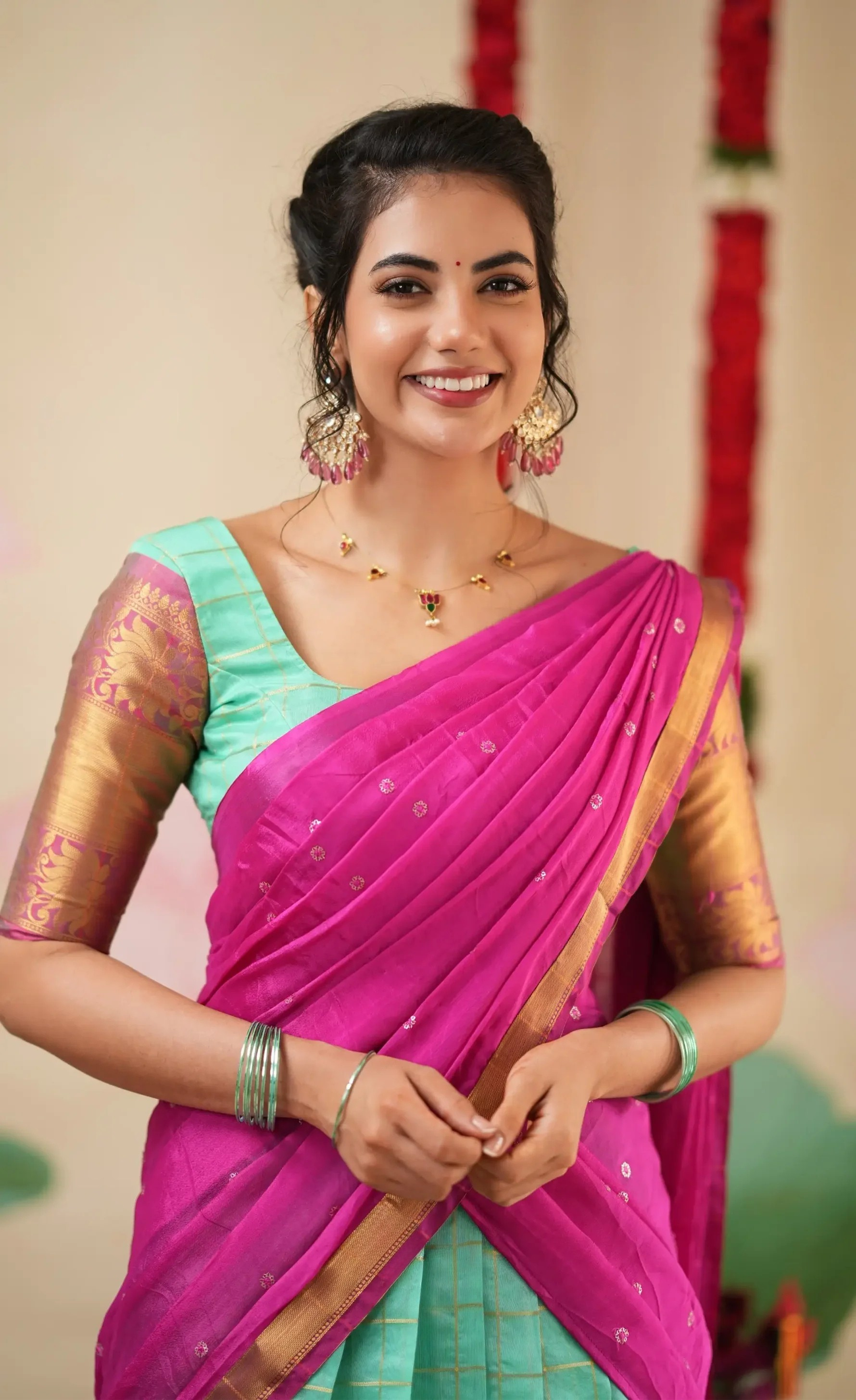 Sayuri Silk Cotton Teal Magenta Half Saree