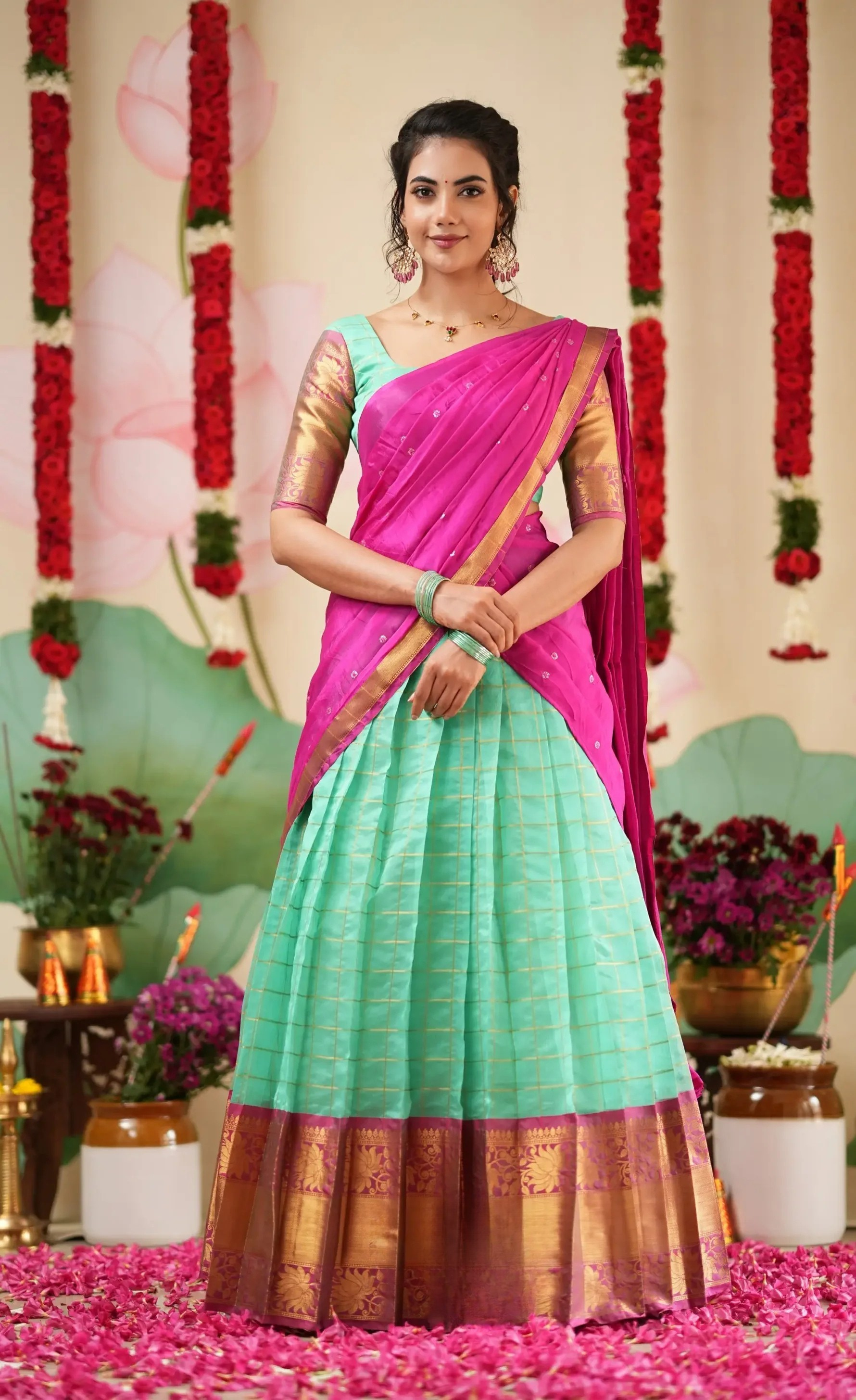 Sayuri Silk Cotton Teal Magenta Half Saree