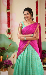Sayuri Silk Cotton Teal Magenta Half Saree