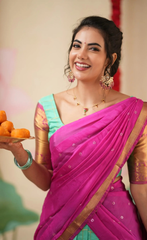 Sayuri Silk Cotton Teal Magenta Half Saree