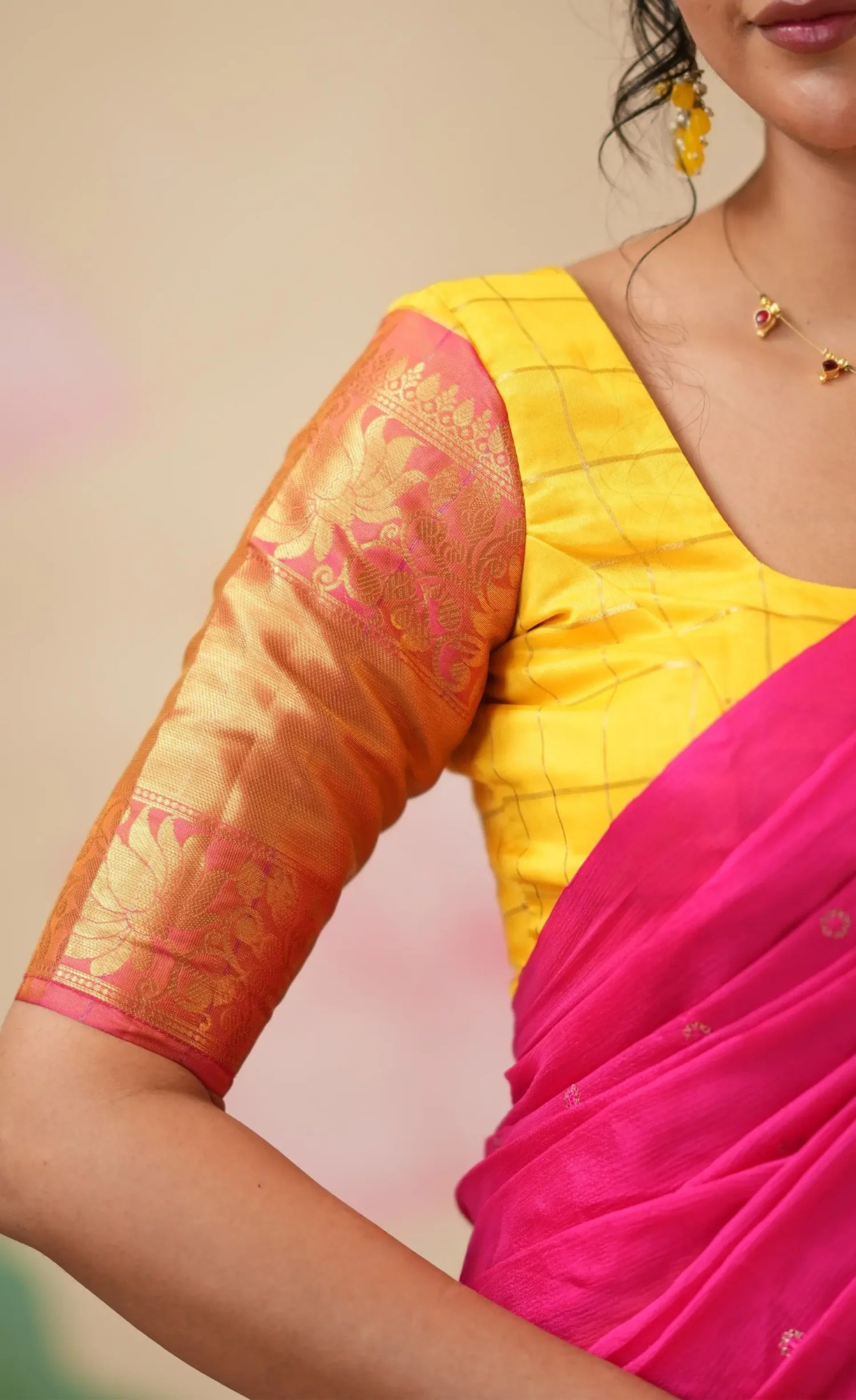 Sayuri Yellow & Bright Pink Silk Cotton Half Saree