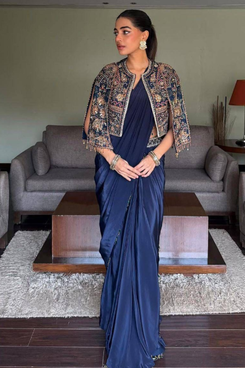 Midnight Royale Draped Saree Set