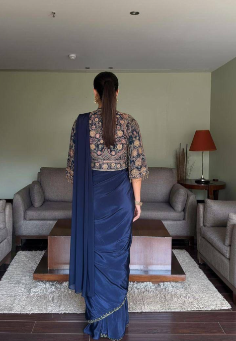 Midnight Royale Draped Saree Set