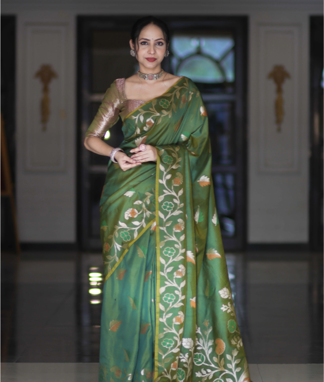 Emerald Zari Floral Banarasi Saree