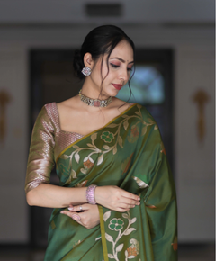 Emerald Zari Floral Banarasi Saree