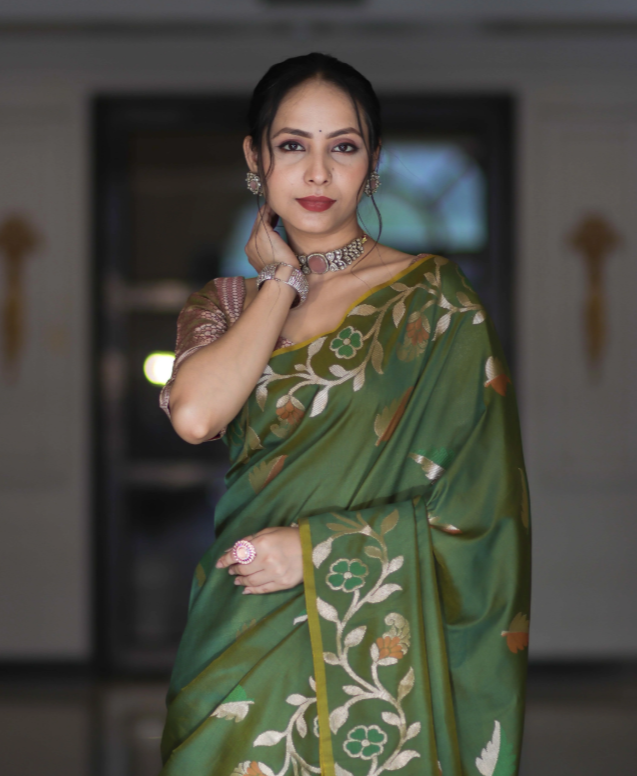 Emerald Zari Floral Banarasi Saree