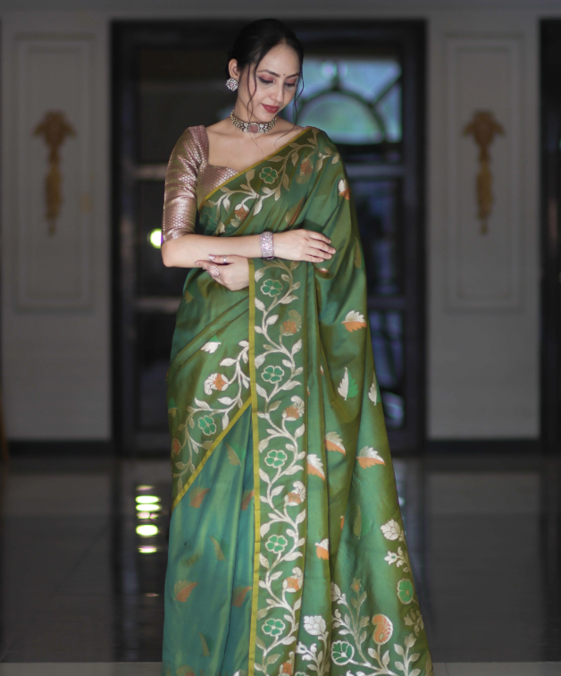 Emerald Zari Floral Banarasi Saree