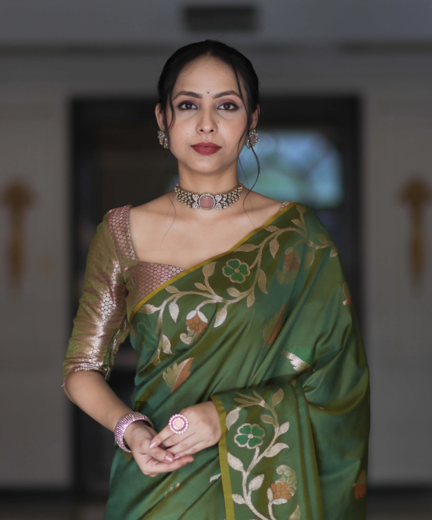 Emerald Zari Floral Banarasi Saree