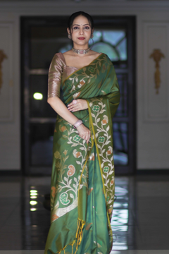 Emerald Zari Floral Banarasi Saree