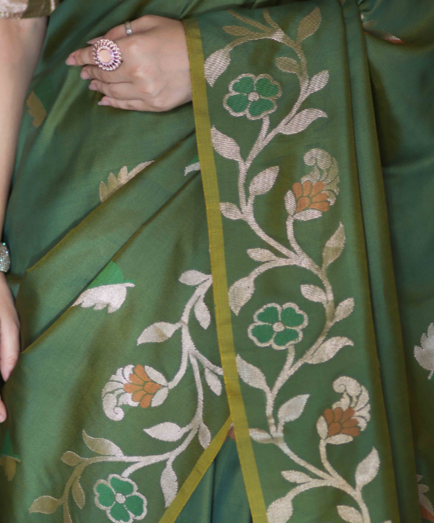 Emerald Zari Floral Banarasi Saree