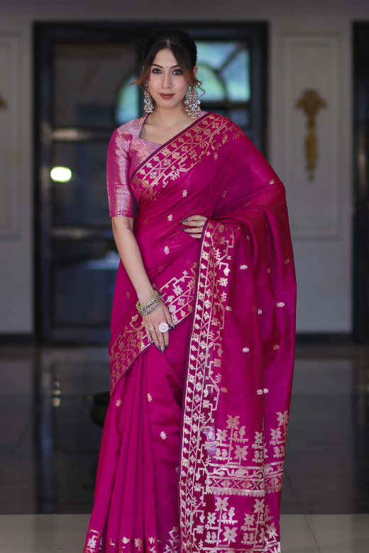 Pink Rajkumari Zari Banarasi Saree