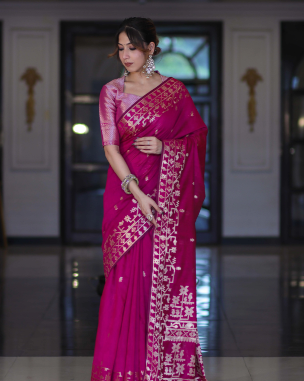 Pink Rajkumari Zari Banarasi Saree