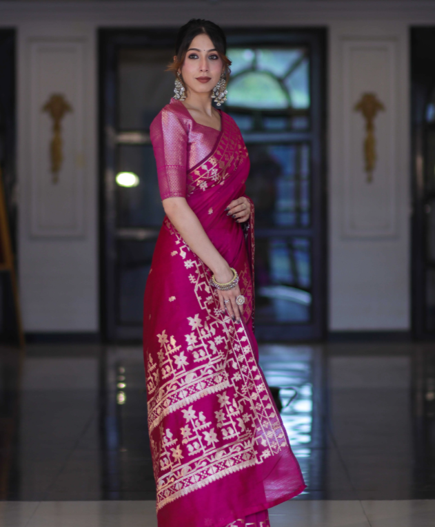 Pink Rajkumari Zari Banarasi Saree