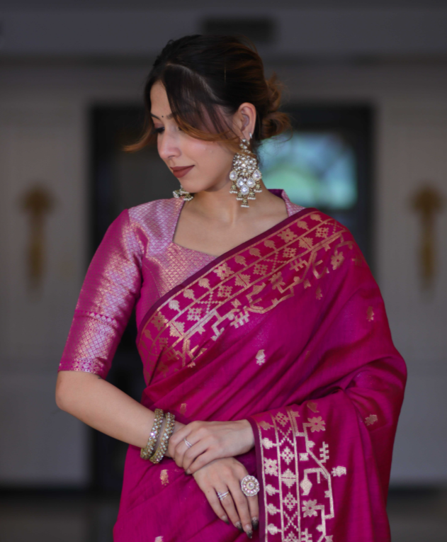 Pink Rajkumari Zari Banarasi Saree