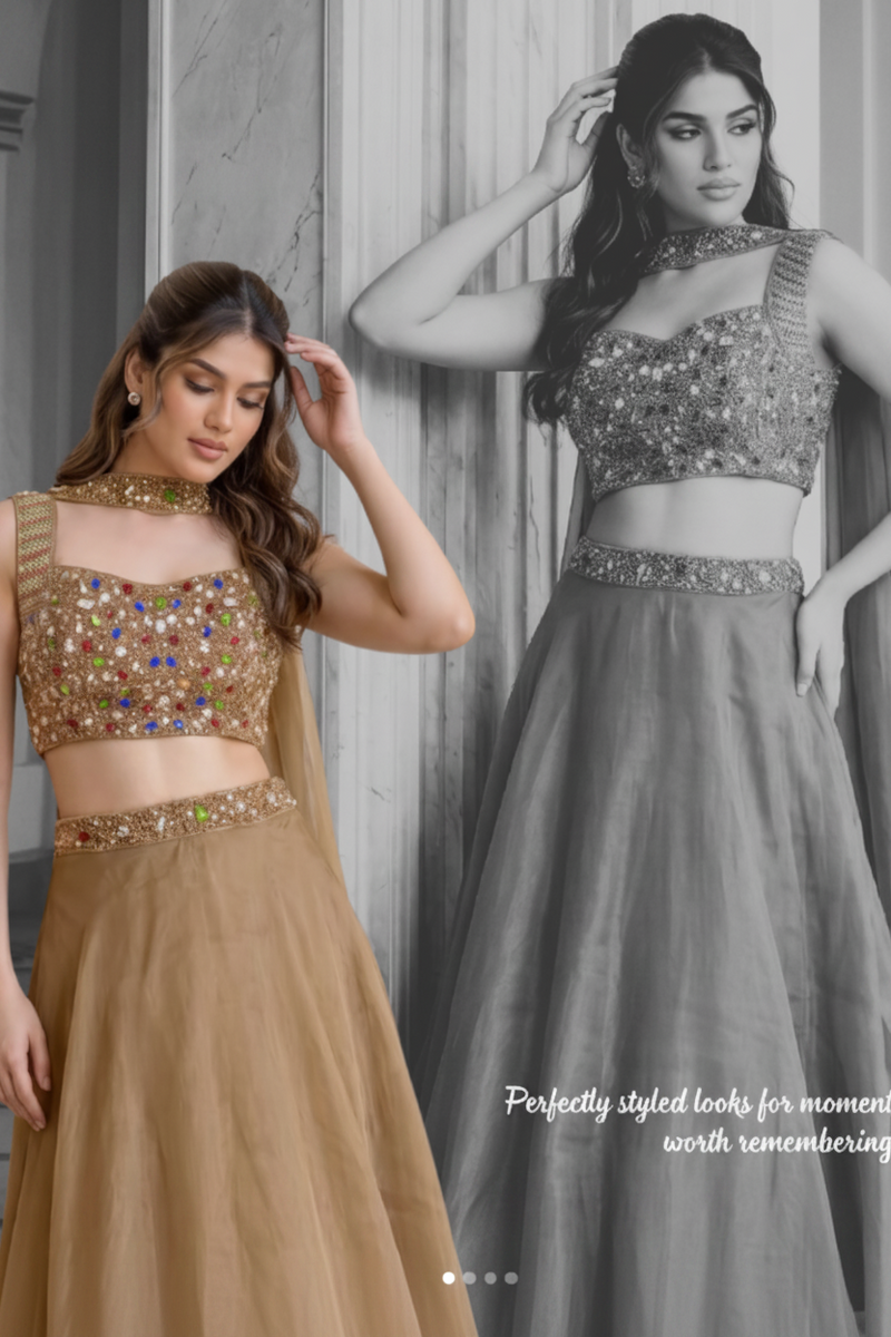 Champagne Gold Embellished Lehenga with dupatta