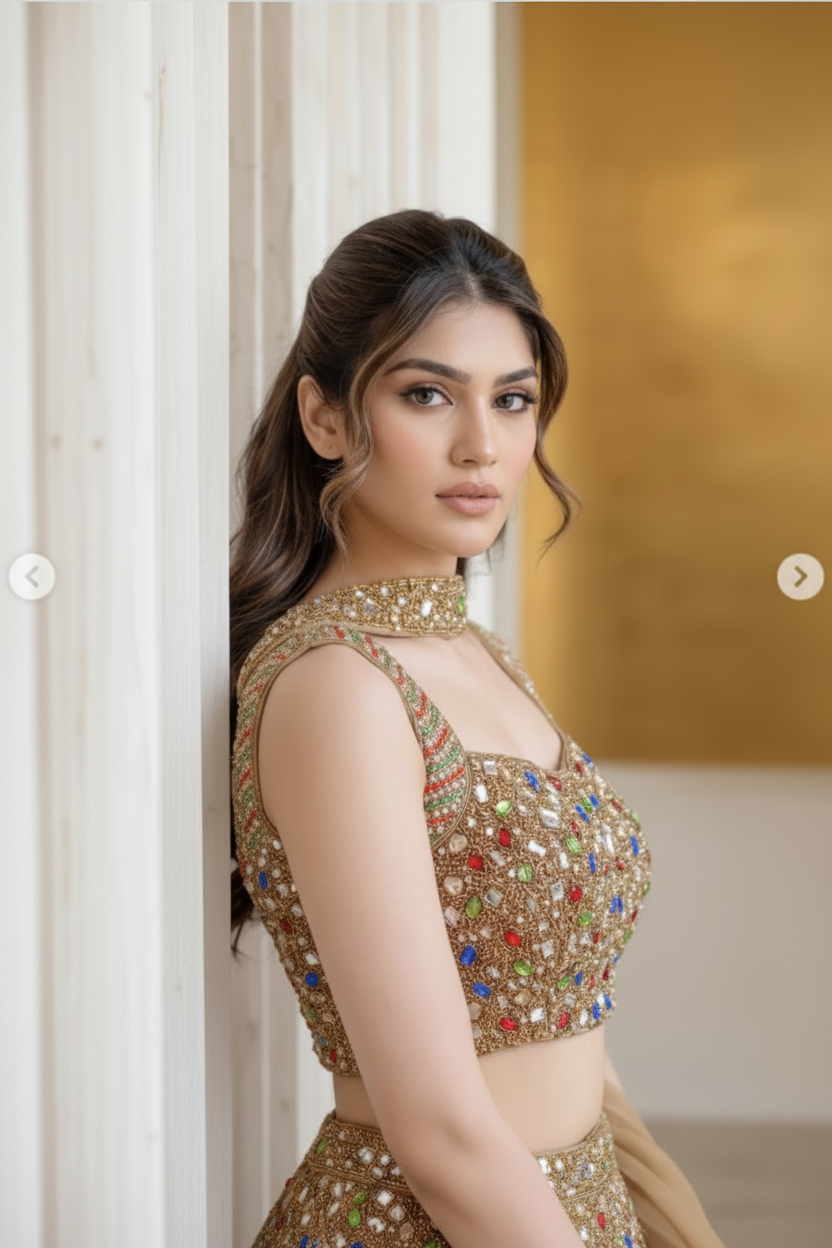 Champagne Gold Embellished Lehenga with dupatta