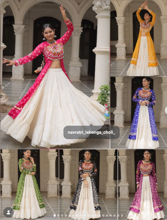 Navratri Royal  Embroidered Jacket Lehenga Set with White Flared Skirt