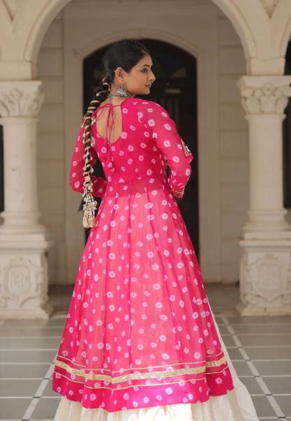 Navratri Royal  Embroidered Jacket Lehenga Set with White Flared Skirt
