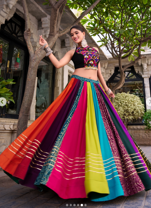 Multicolor Navratri Lehenga Set with Embroidered Halter Blouse