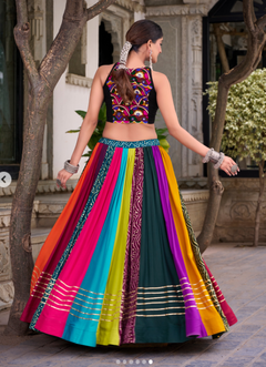 Multicolor Navratri Lehenga Set with Embroidered Halter Blouse