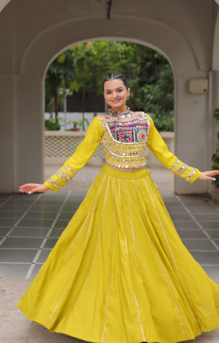 Navratri Lehenga Set with Embroidered Mirror Work Jacket