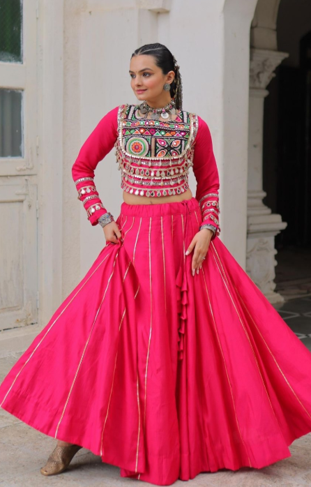 Navratri Lehenga Set with Embroidered Mirror Work Jacket