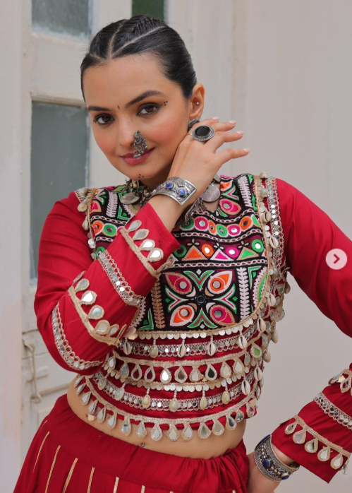 Navratri Lehenga Set with Embroidered Mirror Work Jacket